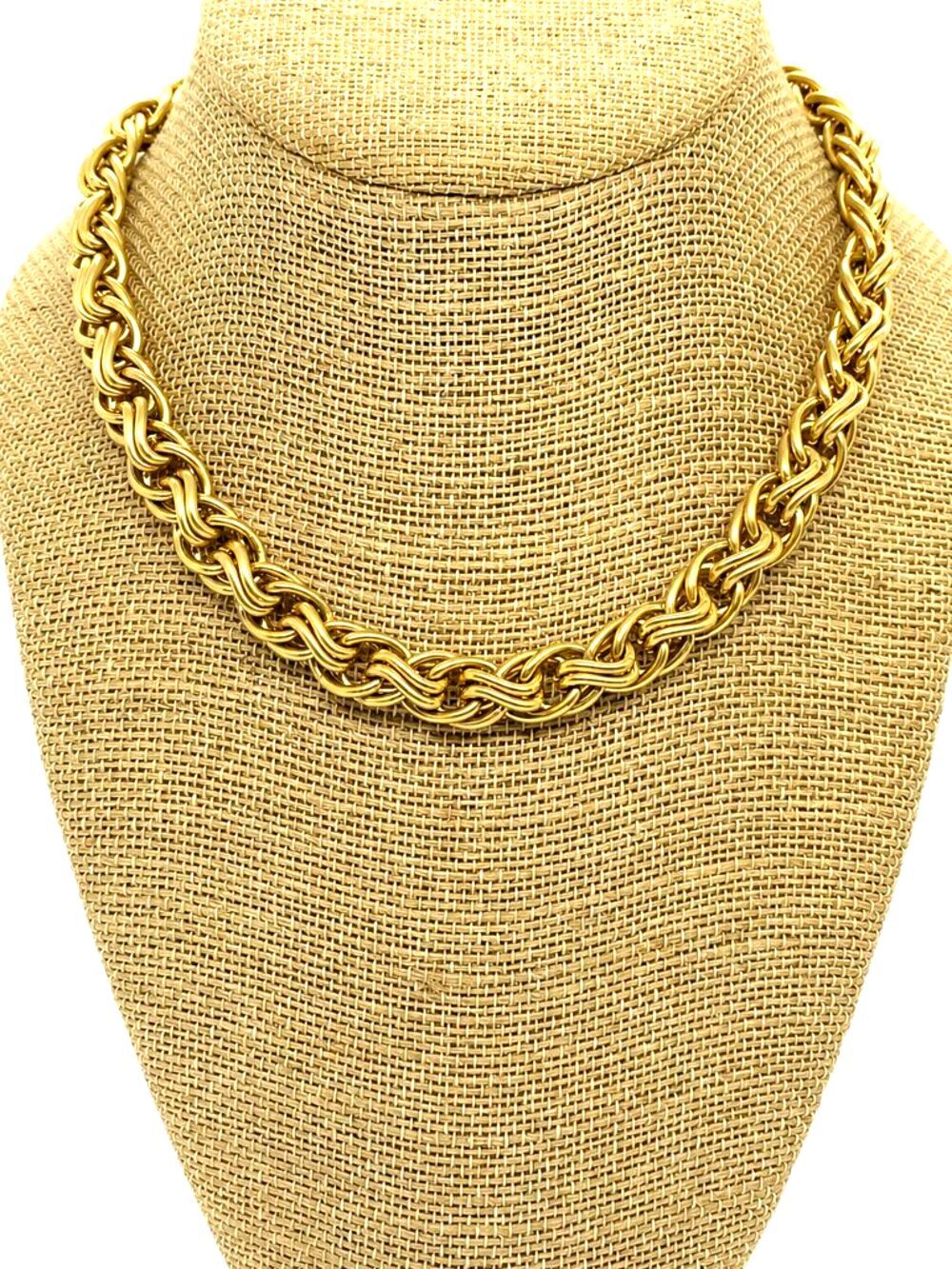 Vintage Gold Tone Necklace Byzantine Chain Rope Link Chunky Statement Choker